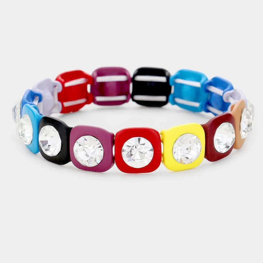 Clear Color Block Rhinestone Stretch Bracelet - Jewelry Store by Erik Rayo