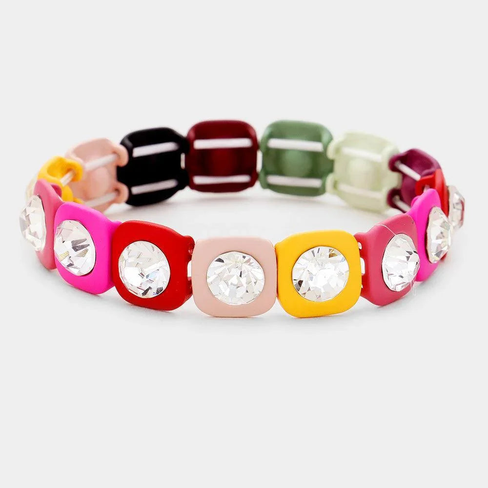Clear Color Block Rhinestone Stretch Bracelet - Jewelry Store by Erik Rayo