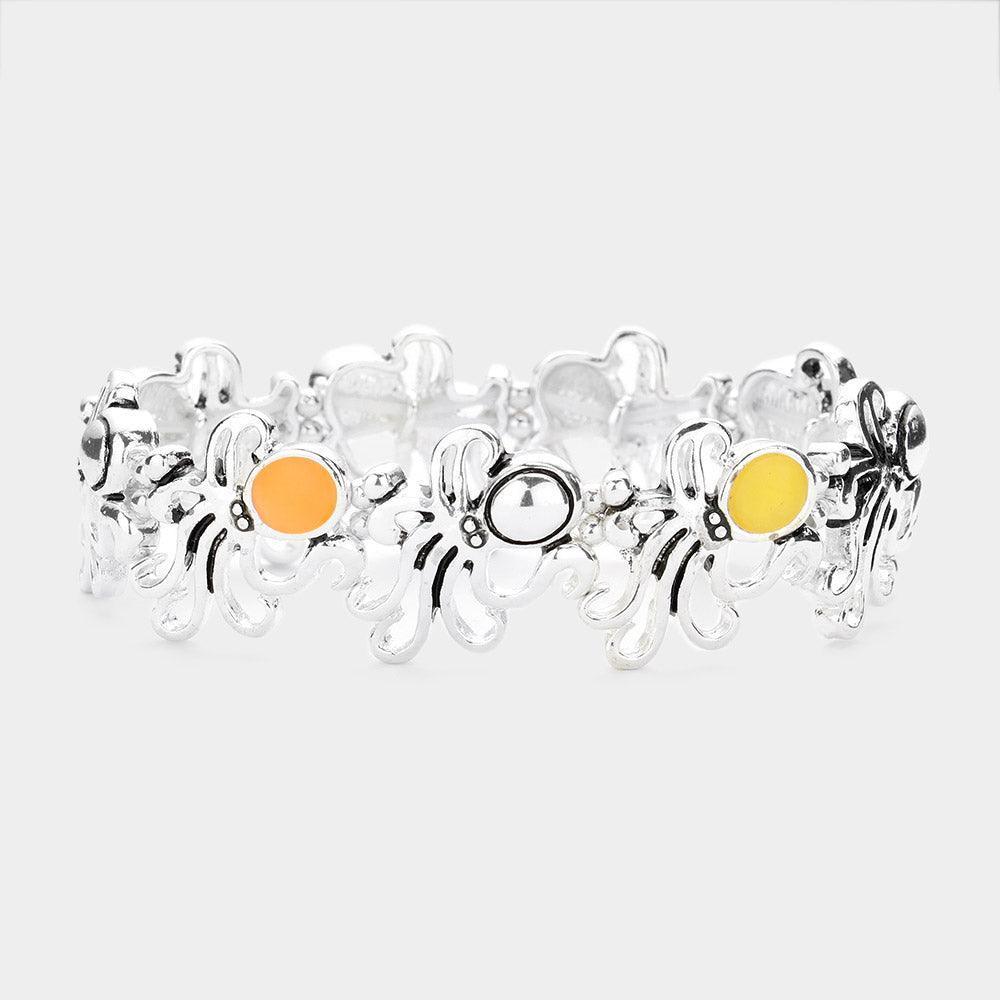 Sea Glass Accented Metal Octopus Cluster Stretch Bracelet - Jewelry Store by Erik Rayo