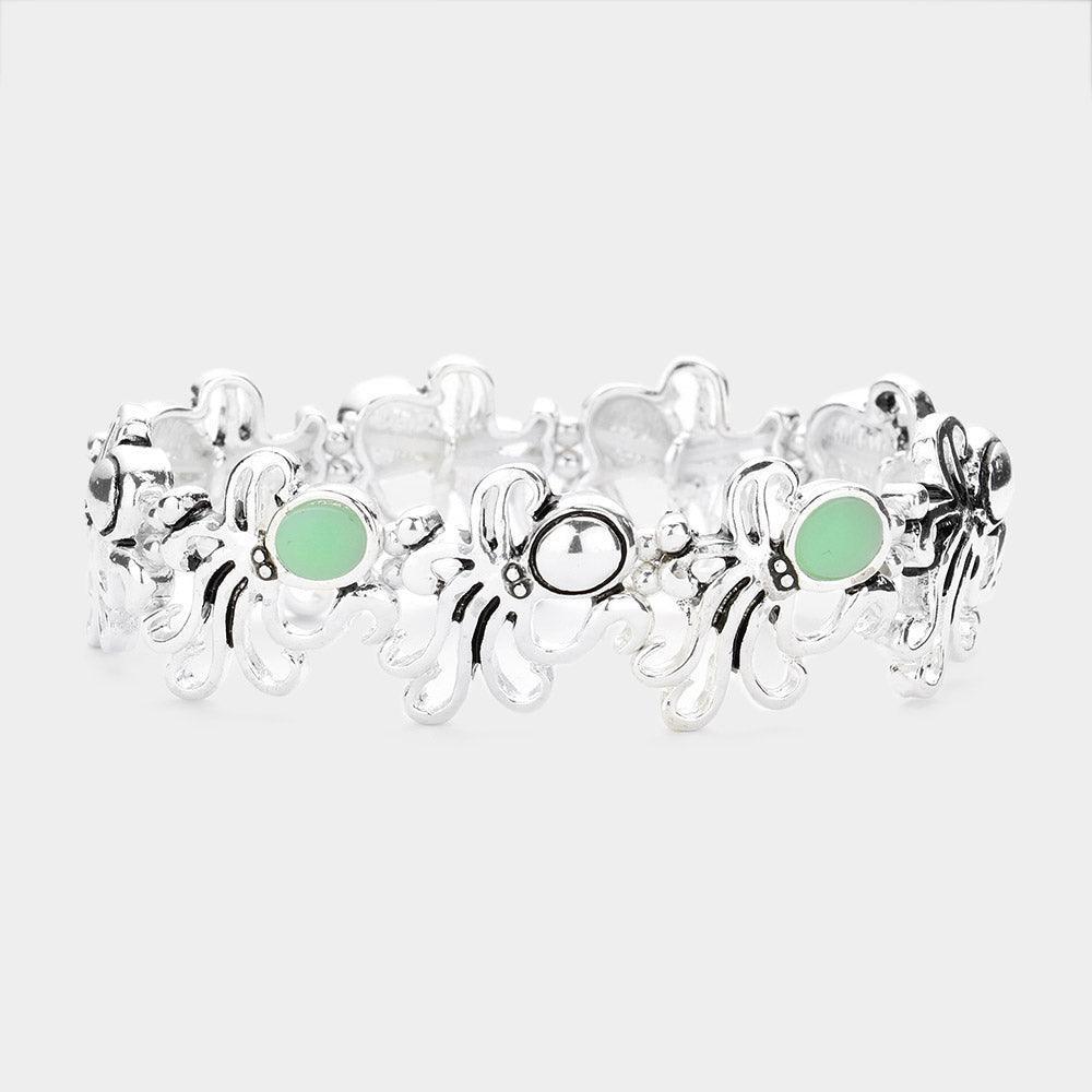 Turquoise Sea Glass Accented Metal Octopus Cluster Stretch Bracelet - Jewelry Store by Erik Rayo