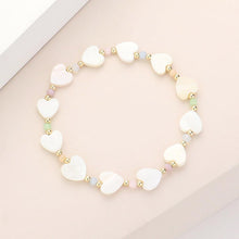 Load image into Gallery viewer, Cream Mother Of Pearl Heart Stretch Bracelet
