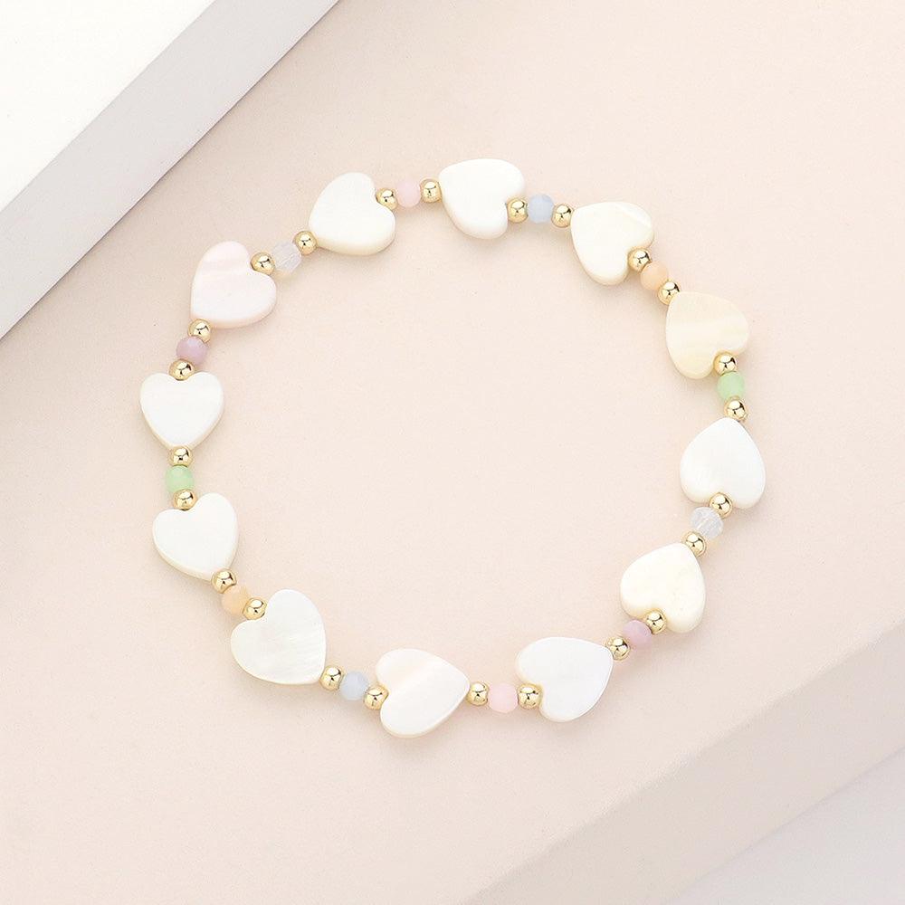 Cream Mother Of Pearl Heart Stretch Bracelet