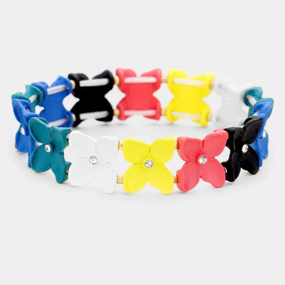 Colorful Flower Rhinestone Stretch Bracelet - Jewelry Store by Erik Rayo