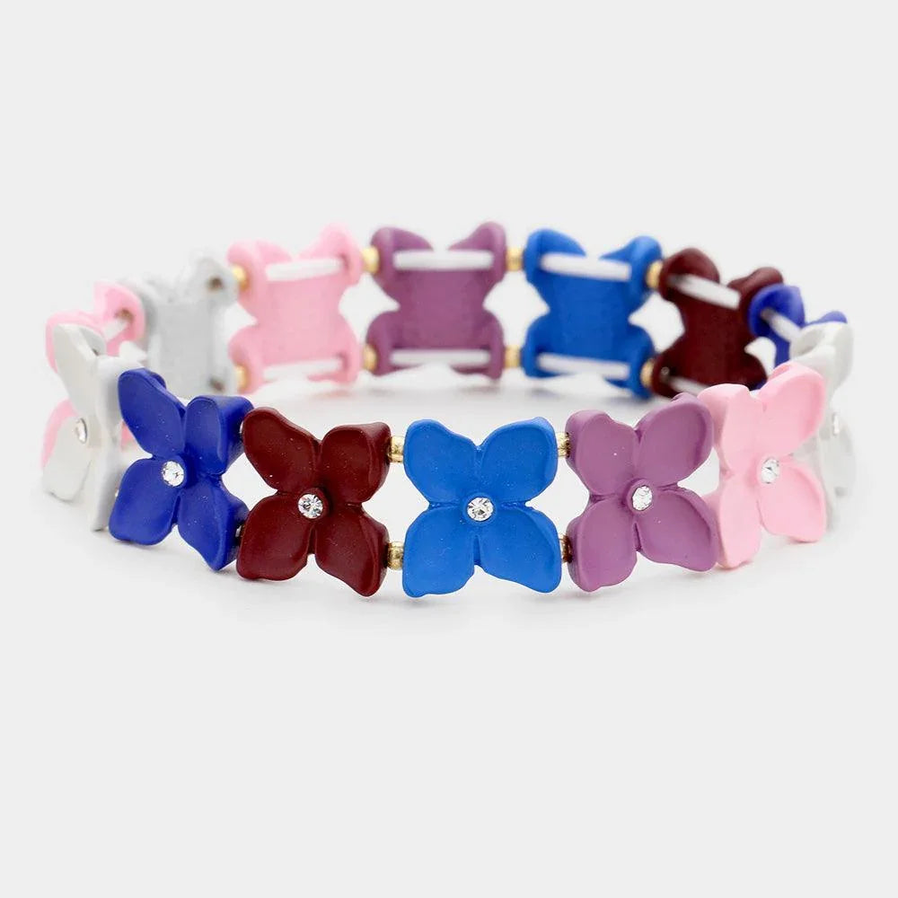 Purple Colorful Flower Rhinestone Stretch Bracelet - Jewelry Store by Erik Rayo