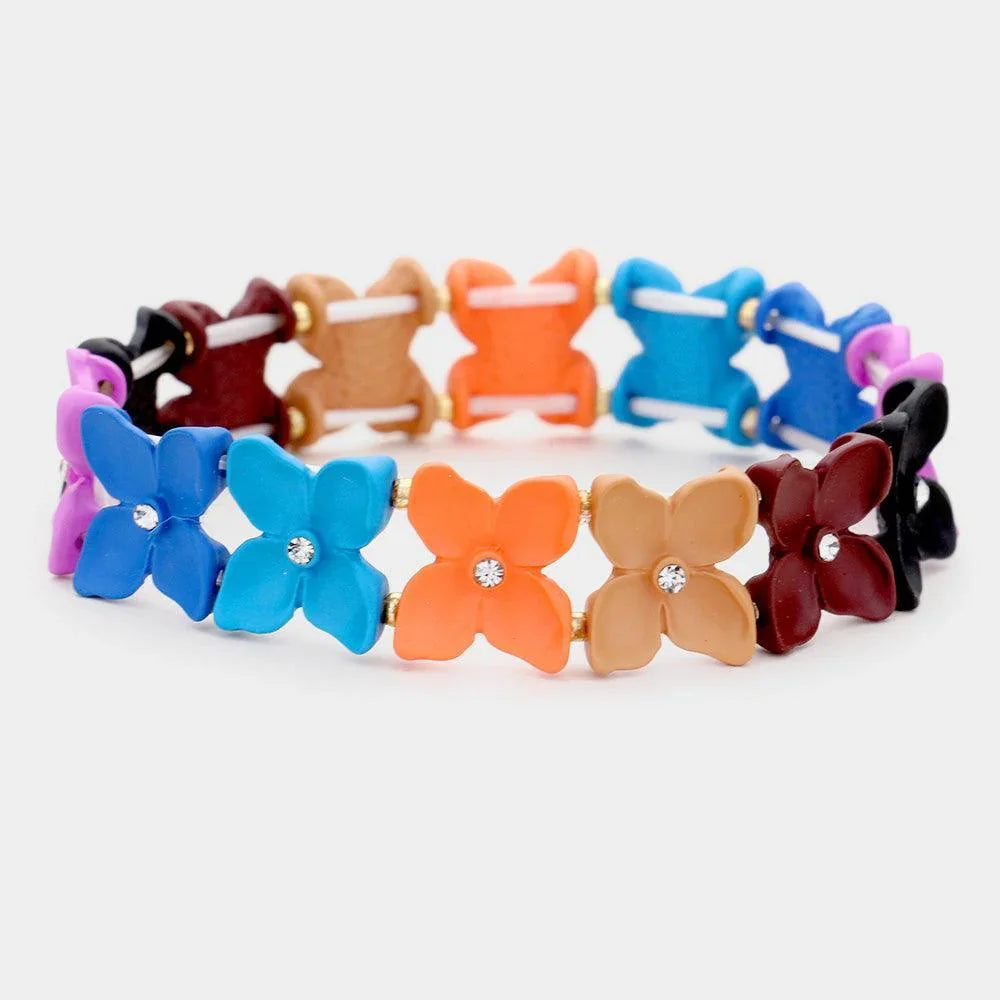 Blue Colorful Flower Rhinestone Stretch Bracelet - Jewelry Store by Erik Rayo