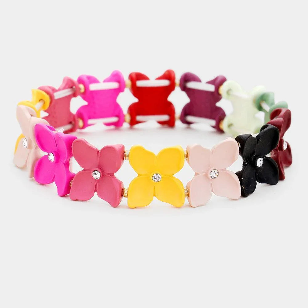Fuchsia Colorful Flower Rhinestone Stretch Bracelet - Jewelry Store by Erik Rayo