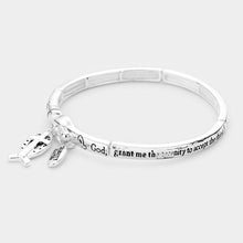 Load image into Gallery viewer, Silver Serenity Prayer Cross Ichthus Charm Metal Message Stretch Bracelet
