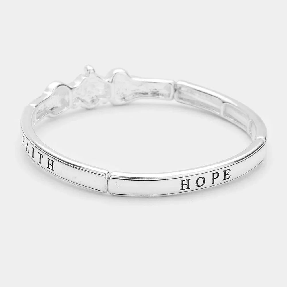 Silver Enamel RN Detail Message Metal Stretch Bracelet - Jewelry Store by Erik Rayo