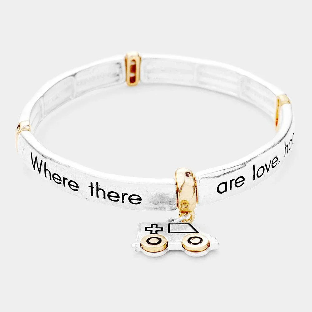 Two Tone Ambulance Charm Message Metal Stretch Bracelet - Jewelry Store by Erik Rayo