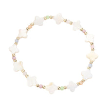 Load image into Gallery viewer, Cream Mother Of Pearl Quatrefoil Stretch Bracelet
