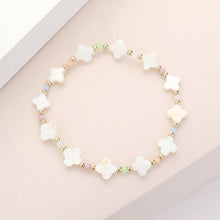 Load image into Gallery viewer, Cream Mother Of Pearl Quatrefoil Stretch Bracelet
