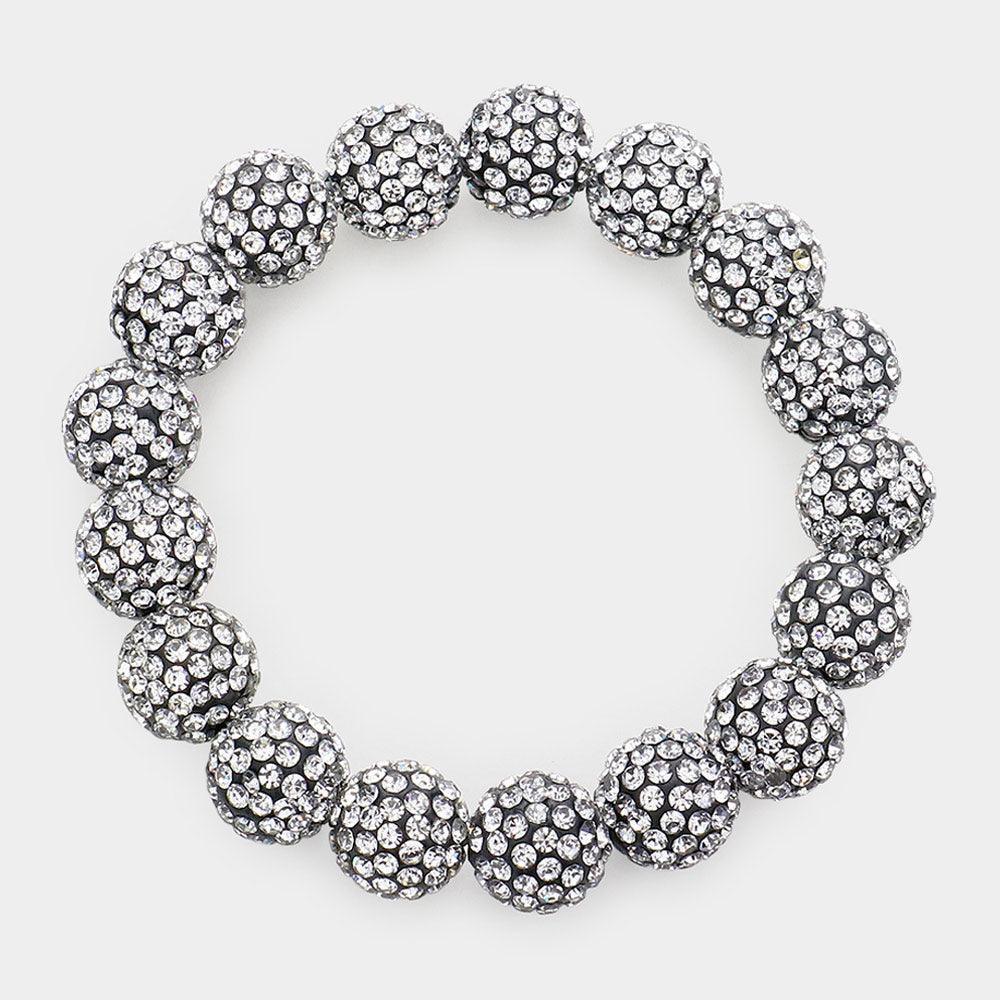Silver Rhinestone Pave Ball Stretch Bracelet - Jewelry Store by Erik Rayo