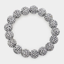 Load image into Gallery viewer, Silver Rhinestone Pave Ball Stretch Bracelet
