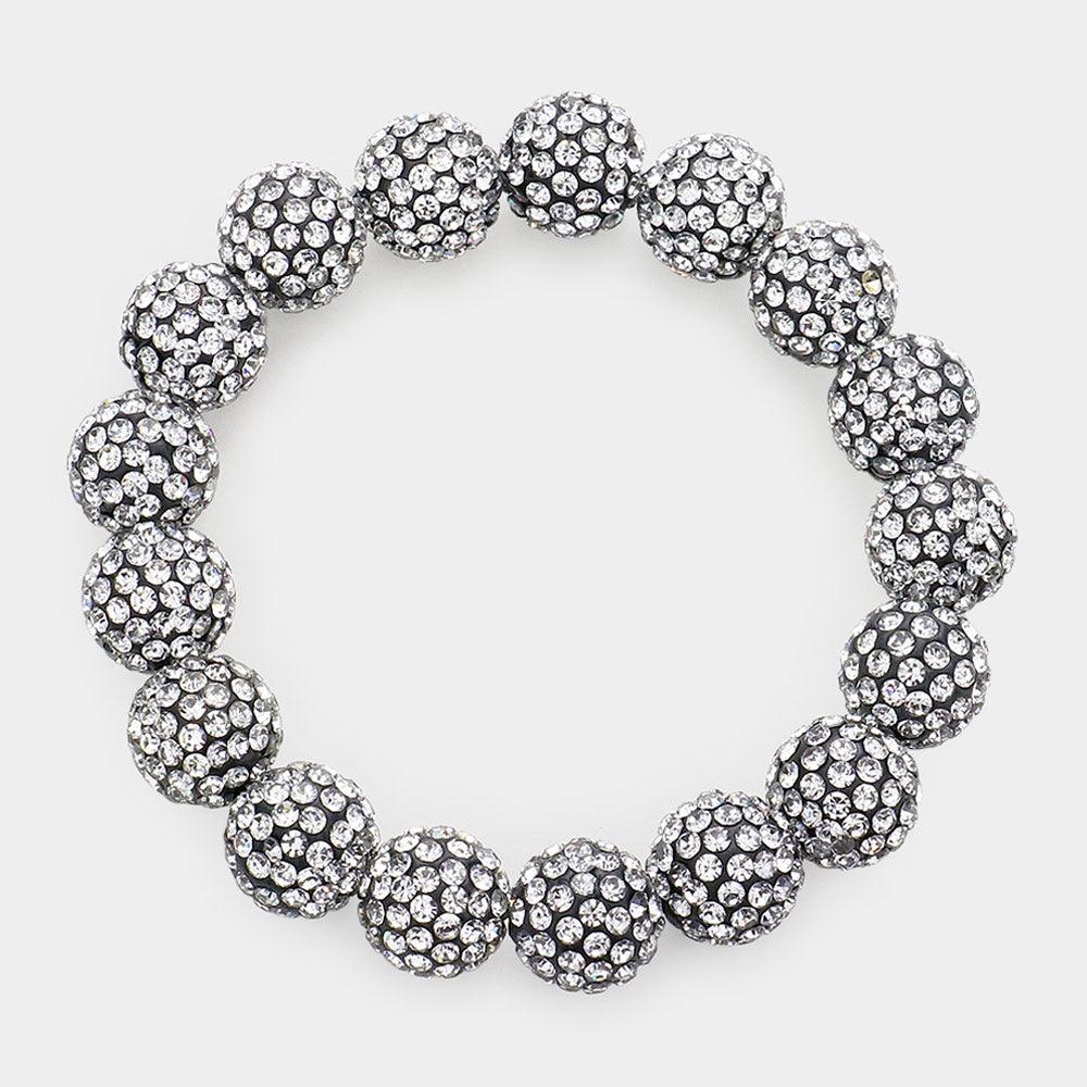 Silver Rhinestone Pave Ball Stretch Bracelet