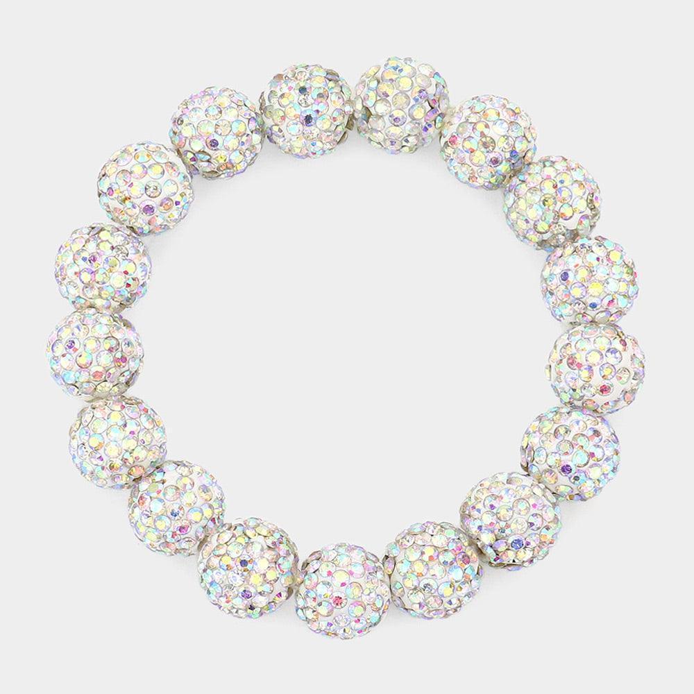 Silver Rhinestone Pave Ball Stretch Bracelet - Jewelry Store by Erik Rayo