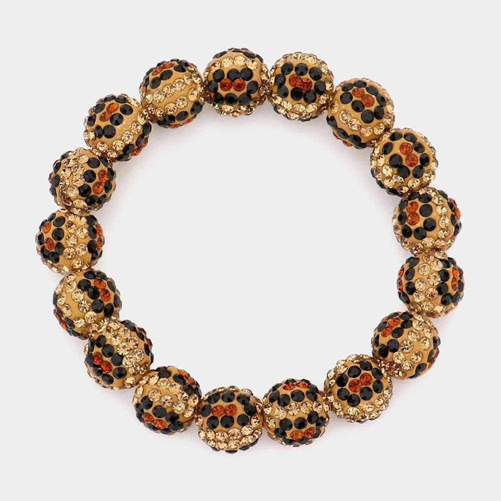 Leopard Patterned Rhinestone Pave Ball Stretch Bracelet - Jewelry Store by Erik Rayo