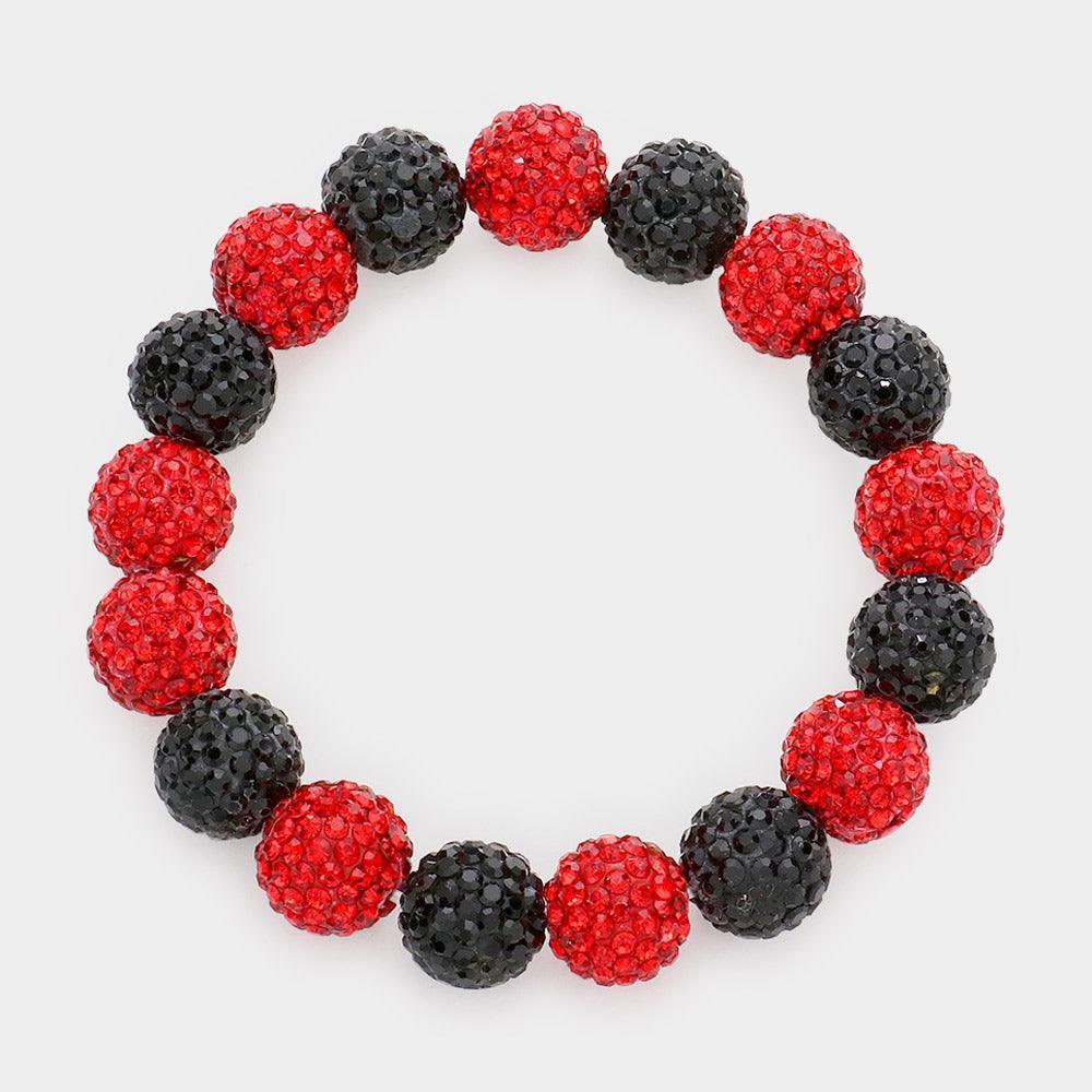 Red Rhinestone Pave Ball Stretch Bracelet - Jewelry Store by Erik Rayo