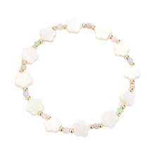 Load image into Gallery viewer, Cream Mother Of Pearl Quatrefoil Stretch Bracelet
