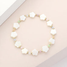 Load image into Gallery viewer, Cream Mother Of Pearl Quatrefoil Stretch Bracelet
