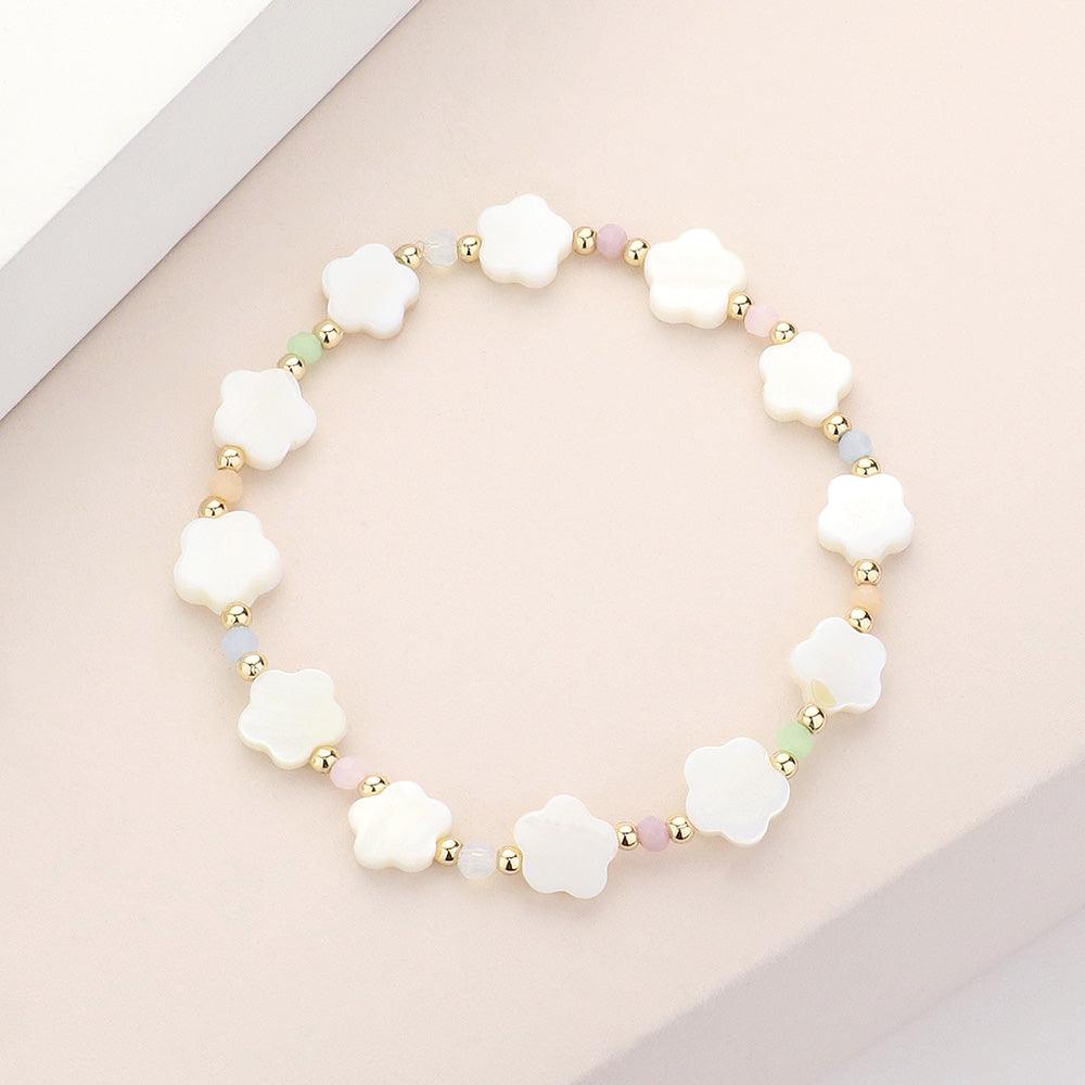 Cream Mother Of Pearl Quatrefoil Stretch Bracelet