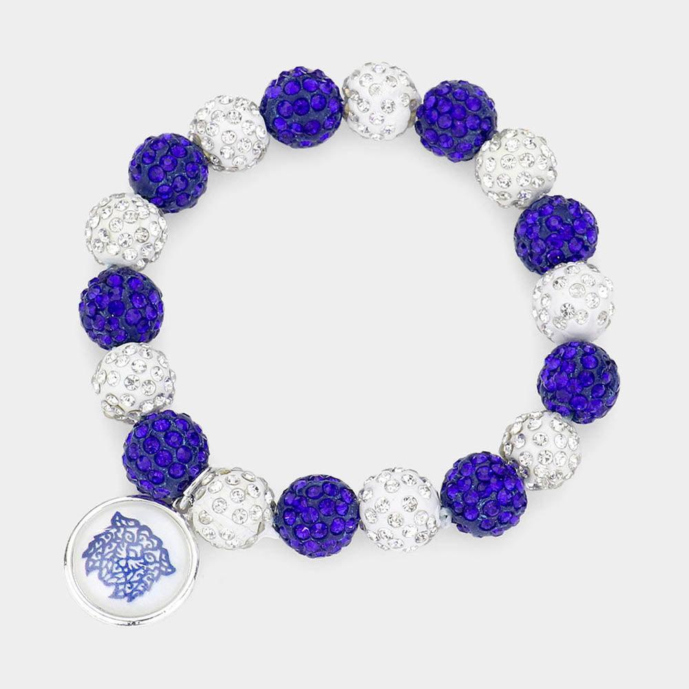 Blue Lion Accented Round Charm Shamballa Ball Stretch Bracelet - Jewelry Store by Erik Rayo