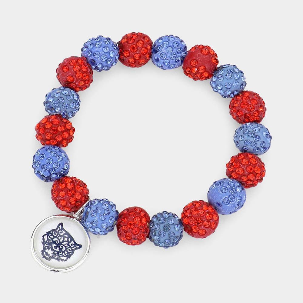 Blue Tiger Accented Round Charm Shamballa Ball Stretch Bracelet - Jewelry Store by Erik Rayo