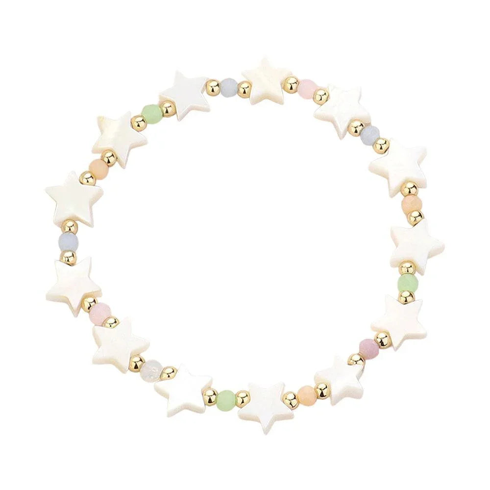 Cream Mother Of Pearl Star Stretch Bracelet - Jewelry Store by Erik Rayo