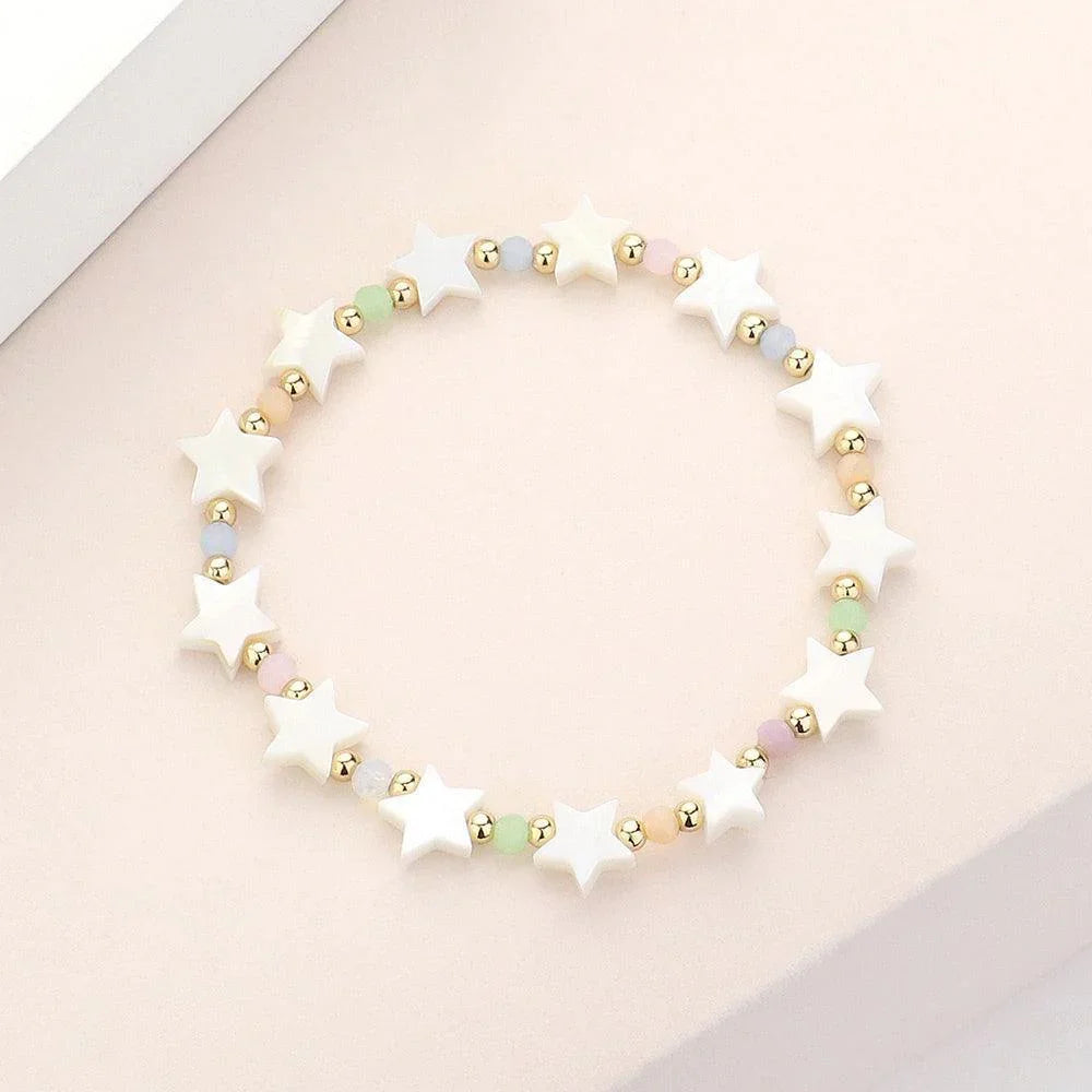 Cream Mother Of Pearl Star Stretch Bracelet - Jewelry Store by Erik Rayo