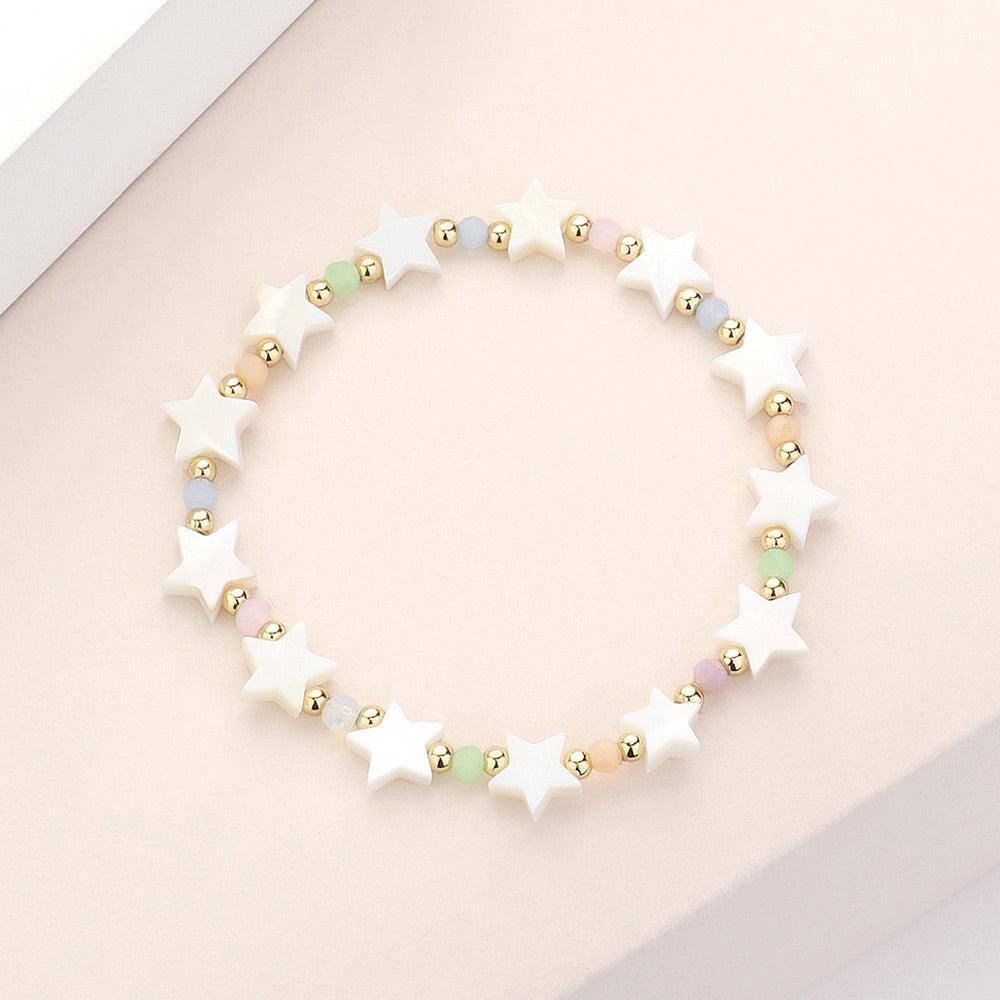 Cream Mother Of Pearl Star Stretch Bracelet