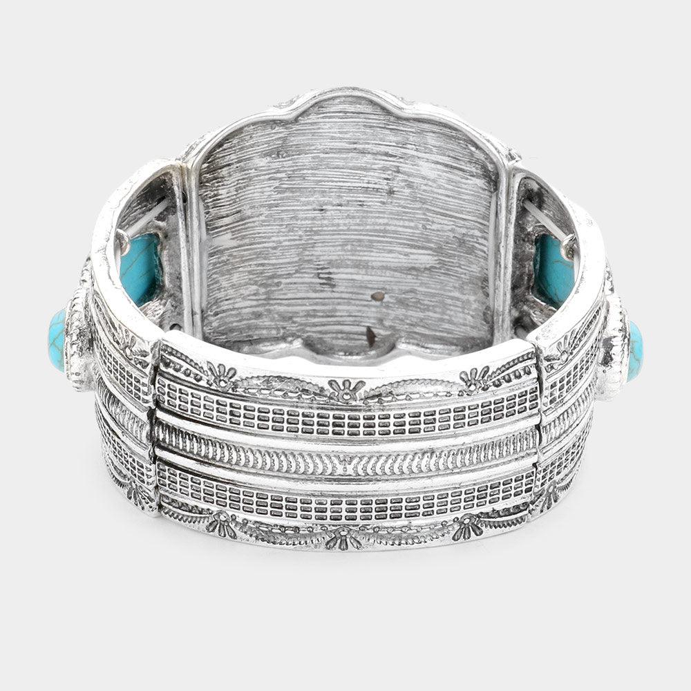 Turquoise Leopard Pattern Accented Natural Stone Embellished Stretch Bracelet - Jewelry Store by Erik Rayo