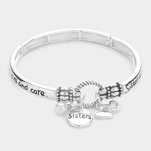 Load image into Gallery viewer, Silver Sister Heart Pearl Charm Message Stretch Bracelet
