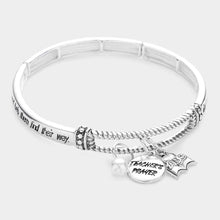 Load image into Gallery viewer, Silver Teacher&#39;s Prayer ABC Book Pearl Charm Message Stretch Bracelet
