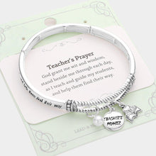 Load image into Gallery viewer, Silver Teacher&#39;s Prayer ABC Book Pearl Charm Message Stretch Bracelet
