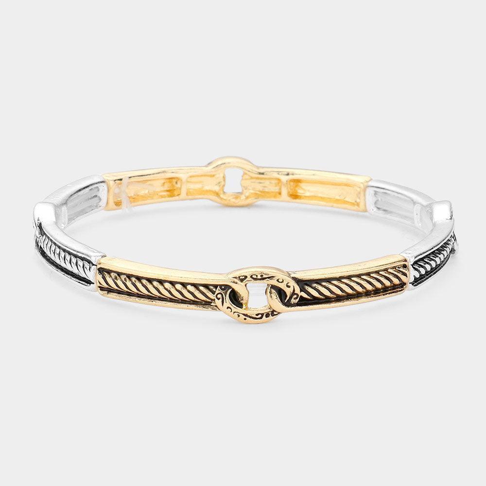 Two Tone Antique Metal Stretch Bracelet - Jewelry Store by Erik Rayo