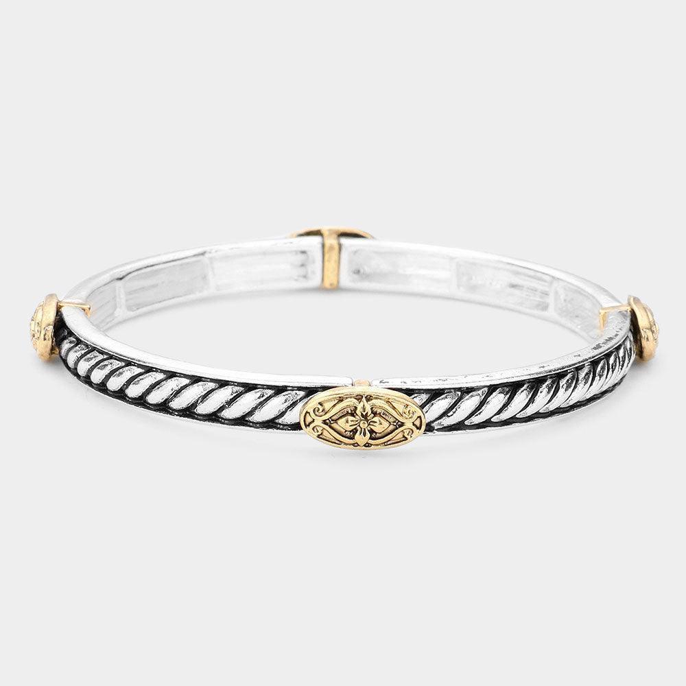 Two Tone Antique Metal Stretch Bracelet - Jewelry Store by Erik Rayo
