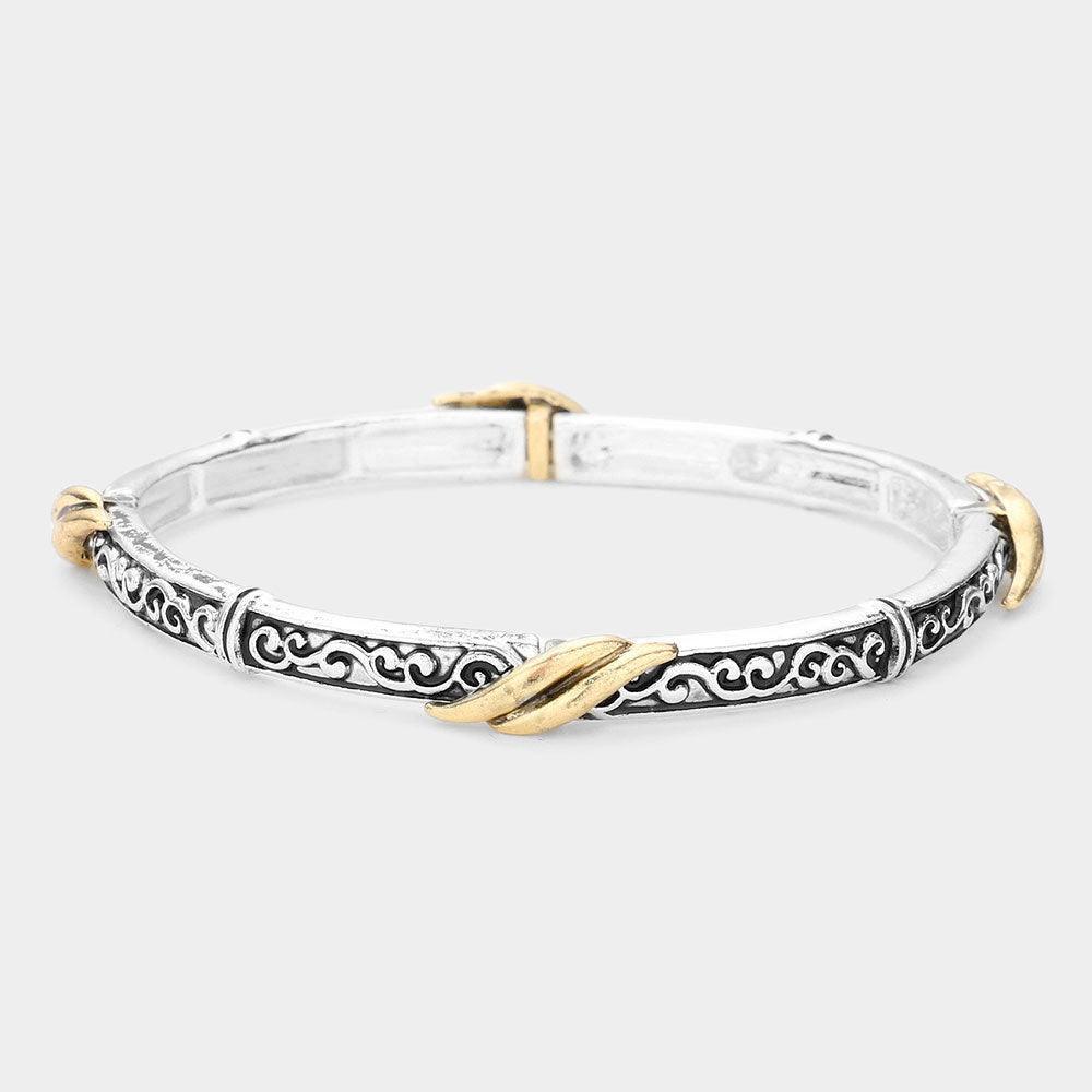 Two Tone Antique Metal Stretch Bracelet - Jewelry Store by Erik Rayo