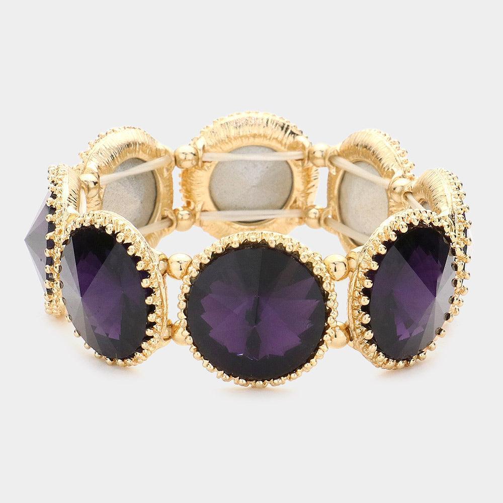 Amethyst Round Crystal Rhinestone Cluster Stretch Bracelet - Jewelry Store by Erik Rayo
