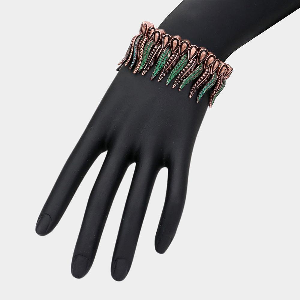 Antique Metal Feather Fringe Stretch Bracelet - Jewelry Store by Erik Rayo