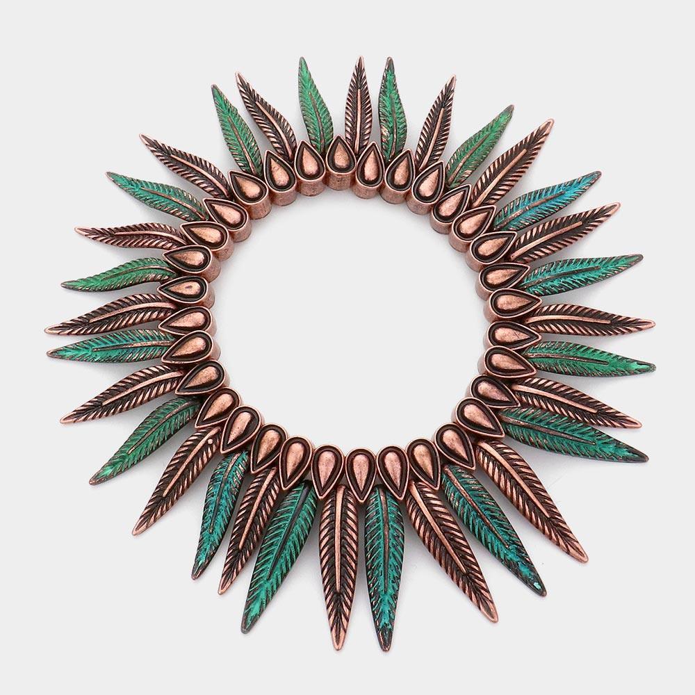 Antique Metal Feather Fringe Stretch Bracelet - Jewelry Store by Erik Rayo