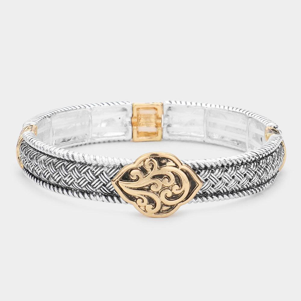 Two Tone Antique Metal Stretch Bracelet - Jewelry Store by Erik Rayo
