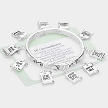 Load image into Gallery viewer, Silver 10 Commandments Message Charm Stretch Bracelet
