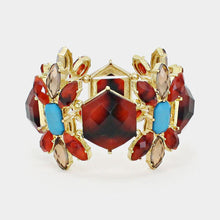 Load image into Gallery viewer, Gold Faceted Hexagon Floral Stretch Bracelets
