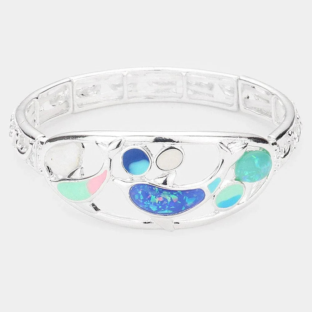 Blue Glittered Dolphin Accented Stretch Bracelet - Jewelry Store by Erik Rayo