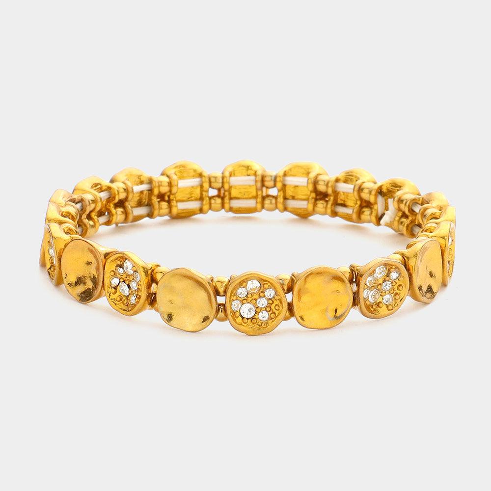 Orange Hammered Metal Crystal Disc Stretch Bracelet - Jewelry Store by Erik Rayo