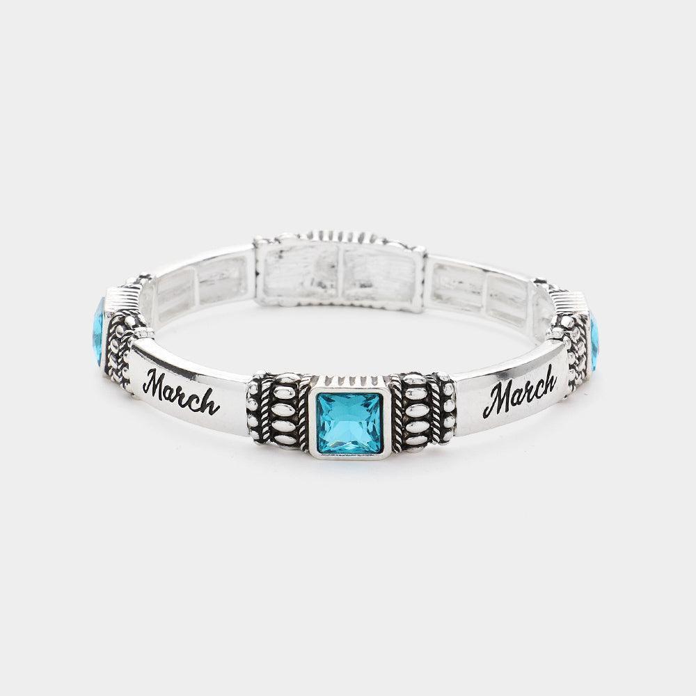 Aqua March - Birthstone Accented Stretch Bracelet - Jewelry Store by Erik Rayo