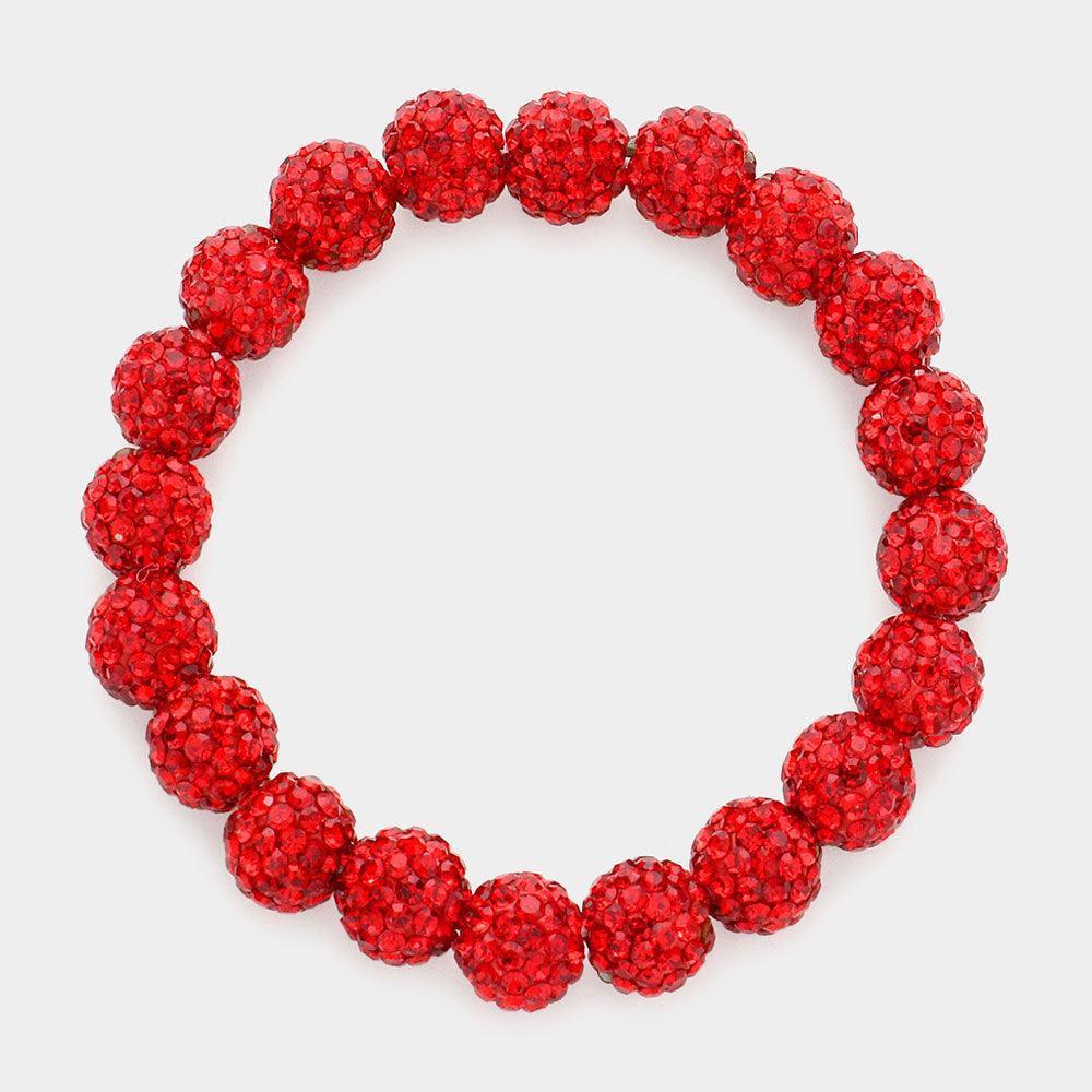 Red Shamballa Ball Stretch Bracelet