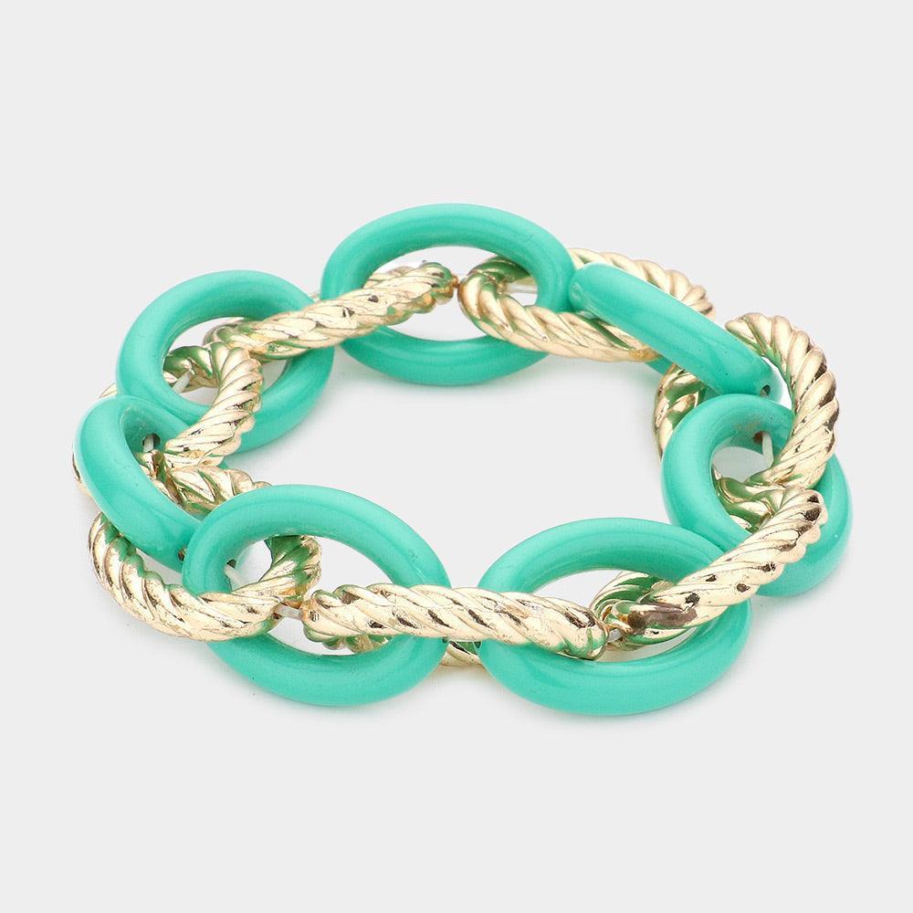 Twisted Open Metal Resin Oval Link Stretch Bracelet