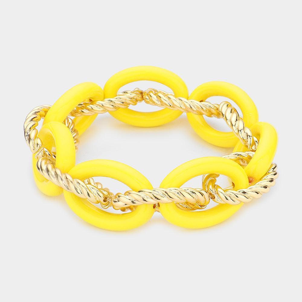 Yellow Twisted Open Metal Resin Oval Link Stretch Bracelet - Jewelry Store by Erik Rayo