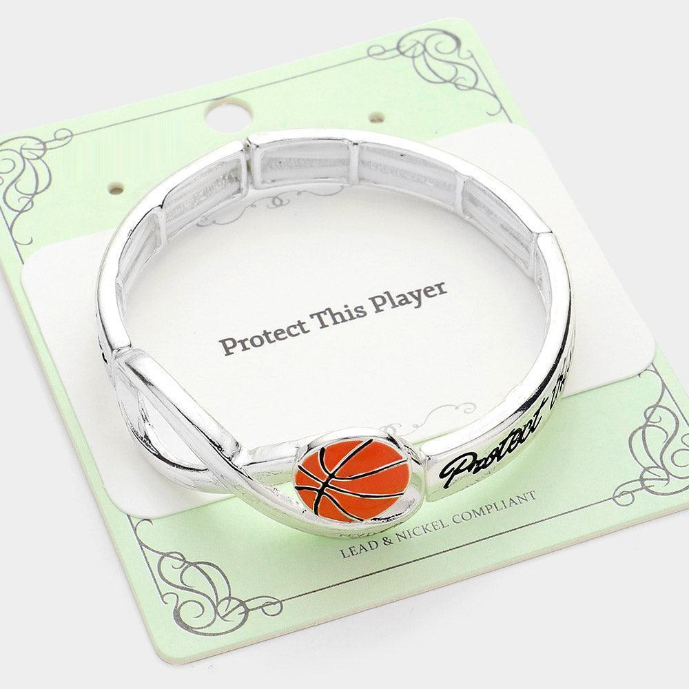 Silver Protect This Player Message Basketball Sport Theme Stretch Bracelet - Jewelry Store by Erik Rayo