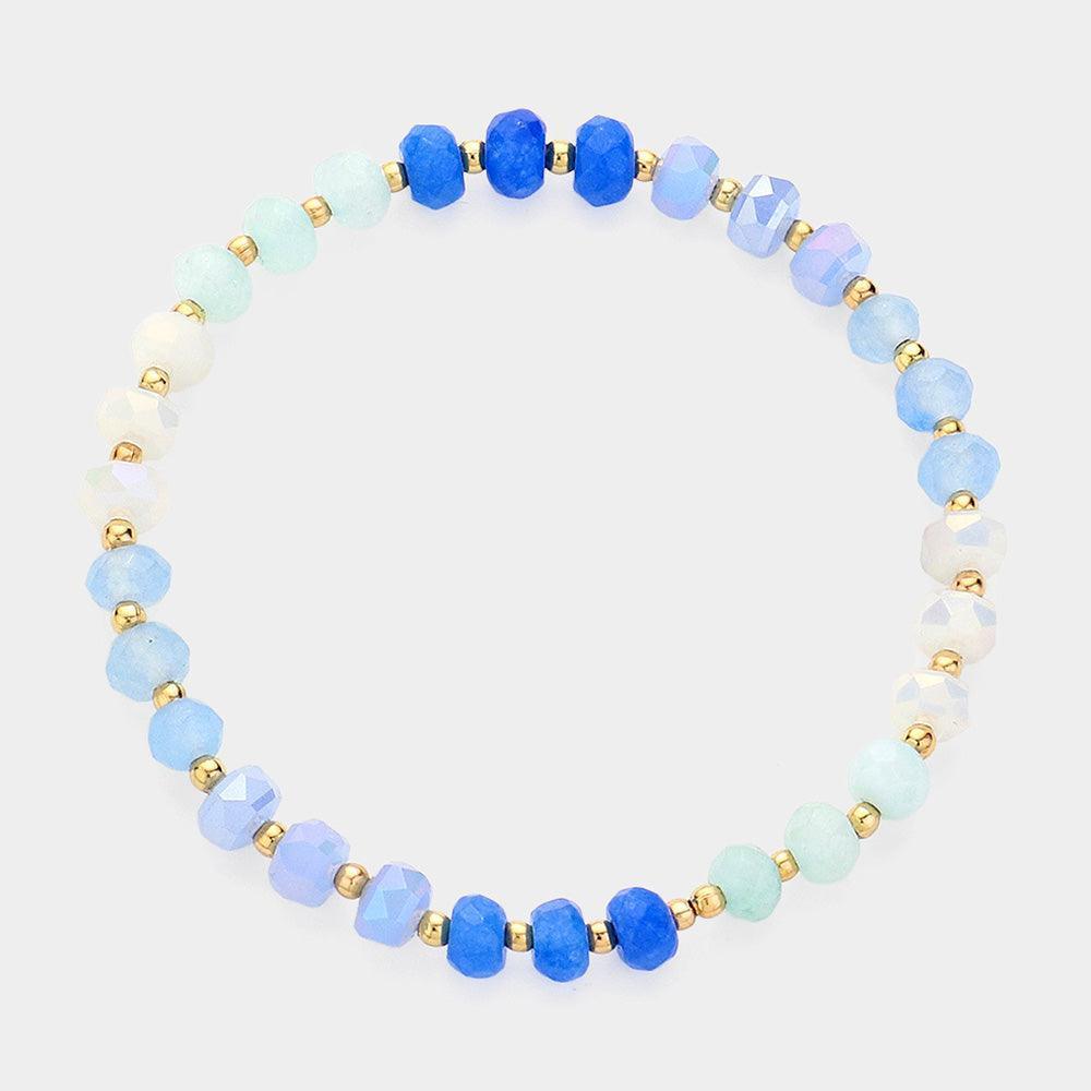 Blue Faceted Beaded Stretch Bracelet
